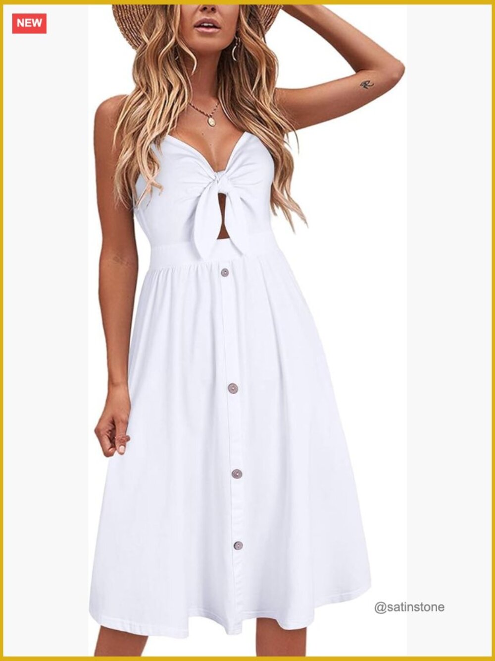 Tie Front Summer Dress with Pockets - V Neck Spaghetti Strap